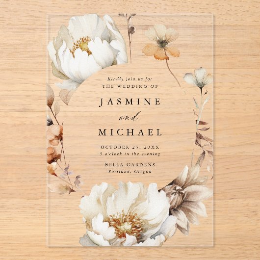 Rustieke herfst bloemencirkel Lijst bruiloft Acryl Uitnodigingen (Voorkant)