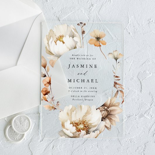 Rustieke herfst bloemencirkel Lijst bruiloft Acryl Uitnodigingen