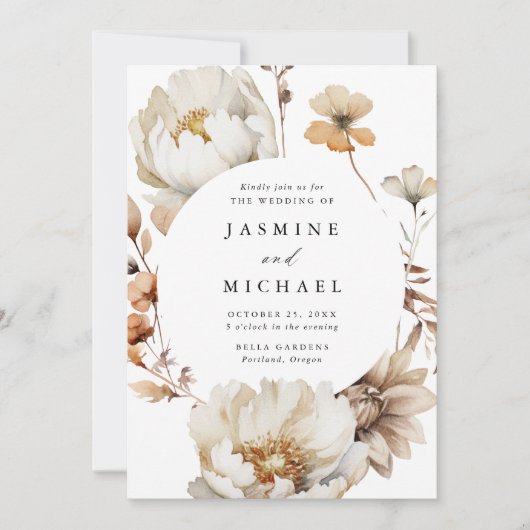 Rustieke herfst bloemencirkel Lijst bruiloft Kaart (Voorkant)