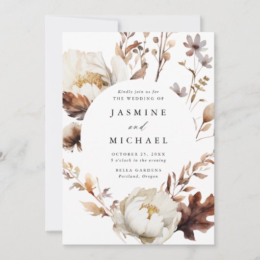 Rustieke herfst bloemencirkel Lijst bruiloft Kaart (Voorkant)