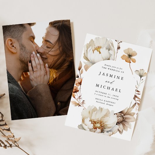 Rustieke herfst bloemencirkel Lijst foto bruiloft Kaart