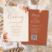 Rustieke herfst bloemencode QR-code bruiloft Kaart