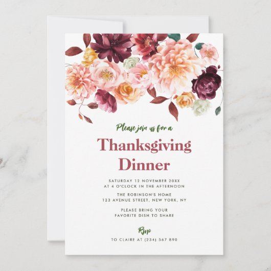 Rustieke herfst bloemendiner Thanksgiving Kaart (Voorkant)