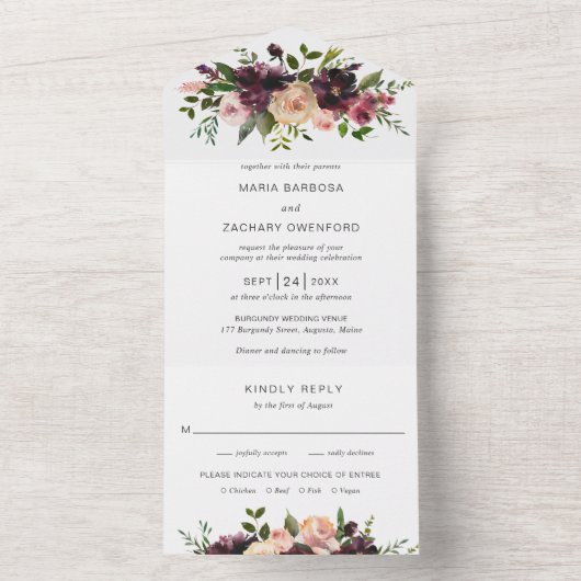 Rustieke Herfst bloemenelegante bruiloft All In One Uitnodiging (Binnen)