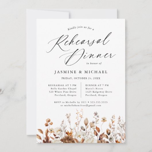 Rustieke herfst bloemenfoto repetitie diner kaart (Voorkant)
