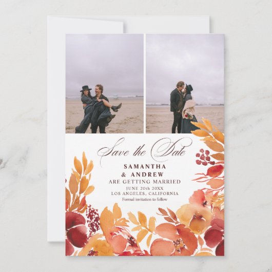 Rustieke herfst bloemenfoto's 3 opslaan de datum b save the date (Voorkant)