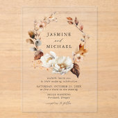 Rustieke herfst bloemenkrans bruiloft acryl uitnodigingen (Voorkant)