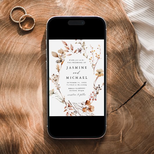 Rustieke herfst bloemenkrans bruiloft kaart