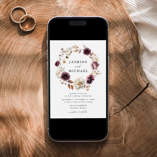 Rustieke herfst bloemenkrans bruiloft kaart