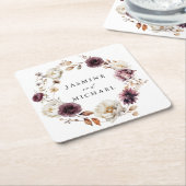 Rustieke herfst bloemenkrans bruiloft kartonnen onderzetters (Schuin)