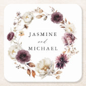 Rustieke herfst bloemenkrans bruiloft kartonnen onderzetters (Voorkant)