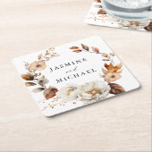 Rustieke herfst bloemenkrans bruiloft kartonnen onderzetters (Schuin)