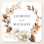 Rustieke herfst bloemenkrans bruiloft kartonnen onderzetters (Voorkant)