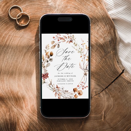 Rustieke herfst bloemenkrans bruiloft save the date