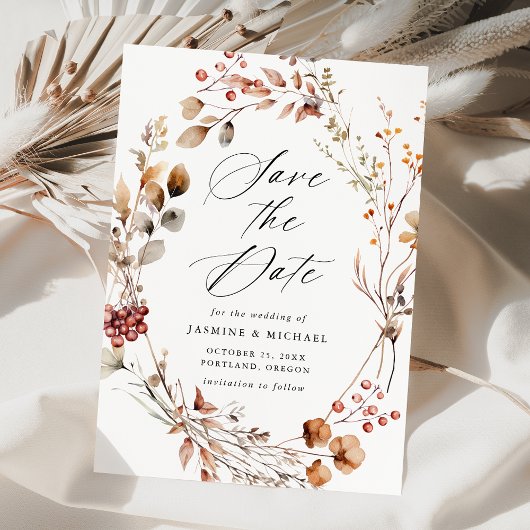 Rustieke herfst bloemenkrans bruiloft save the date