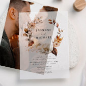 Rustieke herfst bloemenkrans bruiloft vellum uitnodigingen