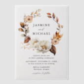 Rustieke herfst bloemenkrans bruiloft vellum uitnodigingen (Voorkant)