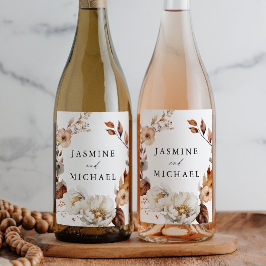 Rustieke herfst bloemenkrans bruiloft wijn etiket