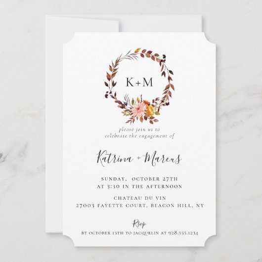 Rustieke herfst bloemenkrans Verloving Kaart (Voorkant)