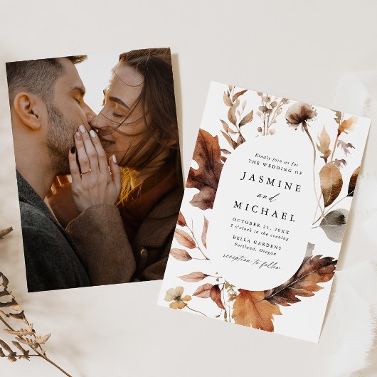 Rustieke herfst bloemenovaal Lijst foto bruiloft Kaart