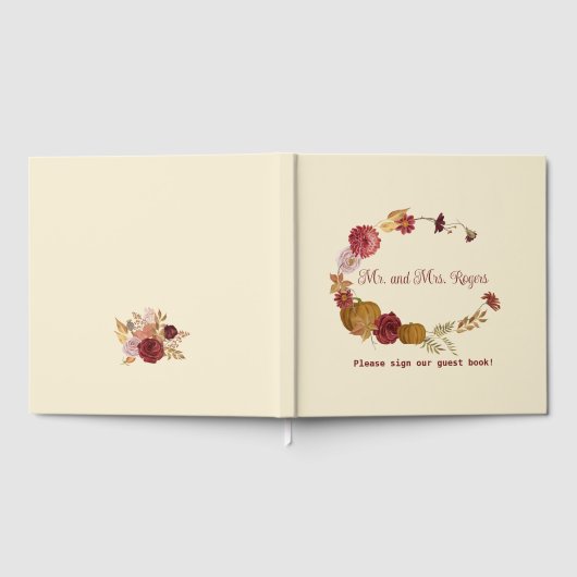 Rustieke herfst bloemenpompoen bruiloft gastenboek (Volledig)
