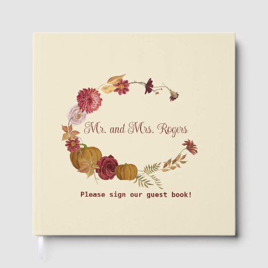 Rustieke herfst bloemenpompoen bruiloft gastenboek (Voorkant)
