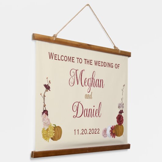 Rustieke herfst bloemenpompoen bruiloft hangend wandkleed (Gebogen)