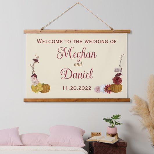 Rustieke herfst bloemenpompoen bruiloft hangend wandkleed (Slaapkamer)