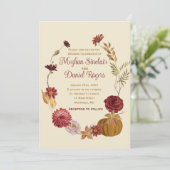 Rustieke herfst bloemenpompoen bruiloft kaart (Staand voorkant)