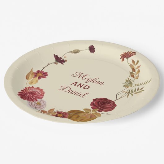 Rustieke herfst bloemenpompoen bruiloft papieren bordje (Gekanteld)