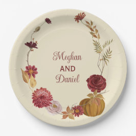 Rustieke herfst bloemenpompoen bruiloft papieren bordje