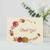 Rustieke herfst bloemenpompoen gevouwen dank u kaa bedankkaart (Staand voorkant)