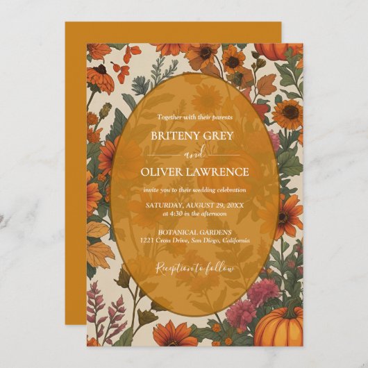 Rustieke Herfst Bloemenpompoen-Herfstoogst Wieden Kaart (Voorkant / Achterkant)