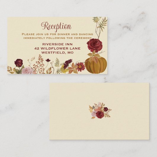 Rustieke herfst bloemenpompoen informatiekaartje (Voorkant / Achterkant)