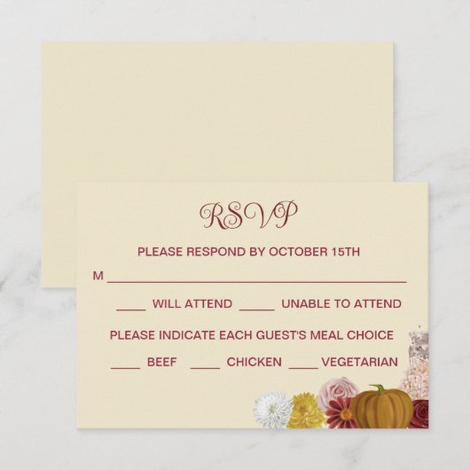 Rustieke herfst bloemenpompoen RSVP Save The Date (Voorkant / Achterkant)
