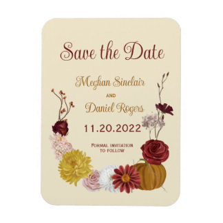 Rustieke herfst bloemenpompoen Save the Date Magneet