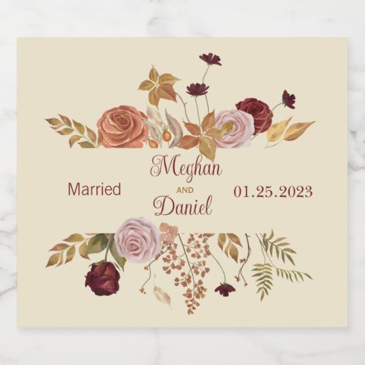 Rustieke herfst bloemenpompoen sparkling wijnetiket (Enkel label)