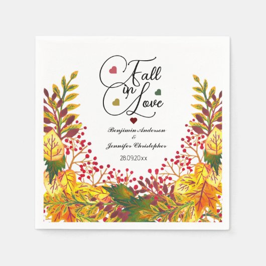 Rustieke herfst bloemenscript Herfst in liefde bru Servet (Voorkant)