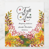 Rustieke herfst bloemenscript Herfst in liefde bru Wijn Etiket (Enkel label)