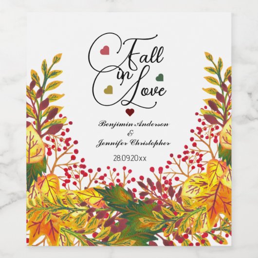 Rustieke herfst bloemenscript Herfst in liefde bru Wijn Etiket (Enkel label)