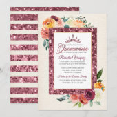 Rustieke herfst bloemensequin quinceanera uitnodig kaart (Voorkant / Achterkant)
