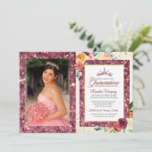 Rustieke herfst bloemensequin quinceanera uitnodig kaart (Staand voorkant)