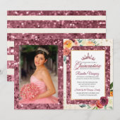 Rustieke herfst bloemensequin quinceanera uitnodig kaart (Voorkant / Achterkant)