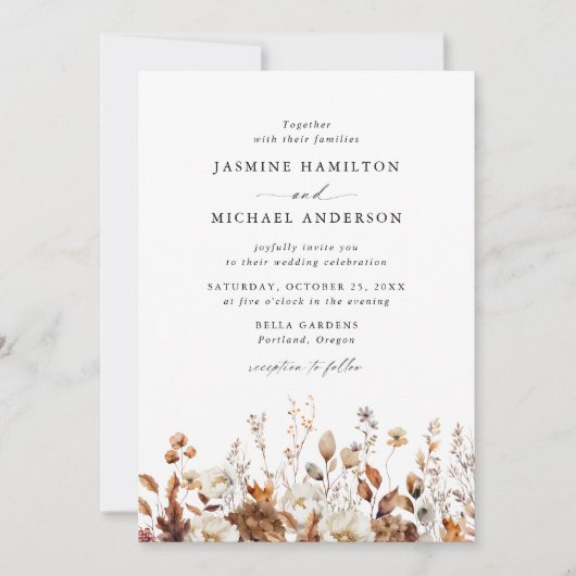 Rustieke herfst bloemenweide bruiloft kaart (Voorkant)