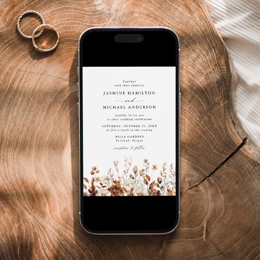 Rustieke herfst bloemenweide bruiloft kaart