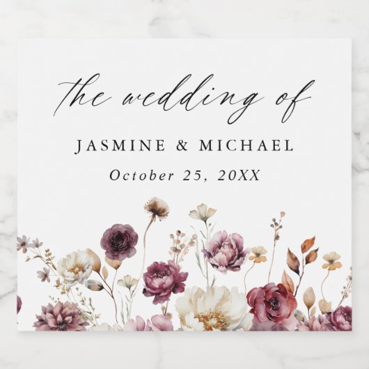 Rustieke herfst bloemenweide bruiloft sparkling wijnetiket (Enkel label)