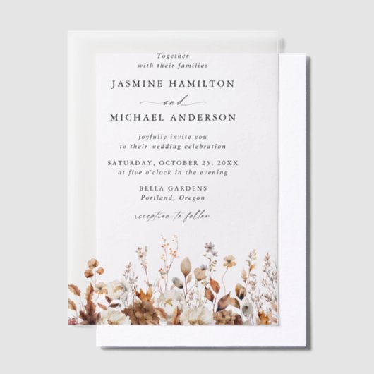 Rustieke herfst bloemenweide bruiloft vellum uitnodigingen (Offset)