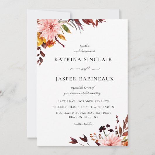 Rustieke herfst bloemige bruiloft kaart (Voorkant)