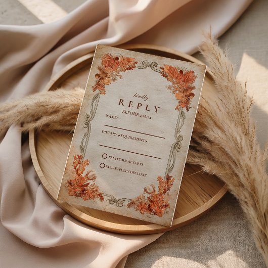 Rustieke herfst bloemige bruiloft RSVP kaartje
