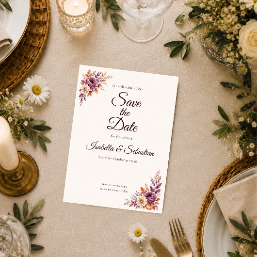 Rustieke herfst bloemige bruiloft save the date